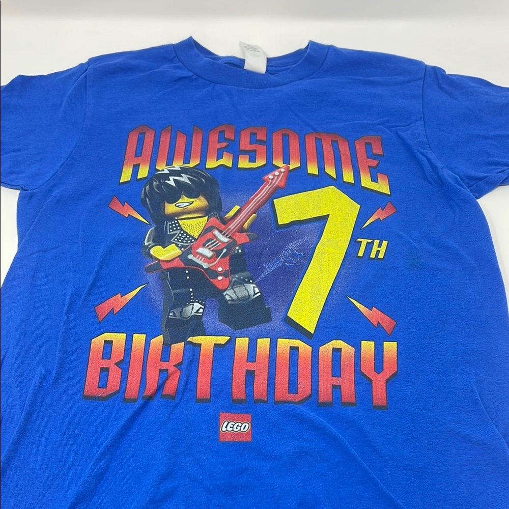LEGO Blue 7th Birthday T-Shirt with Rock Star Graphic size M GUC
